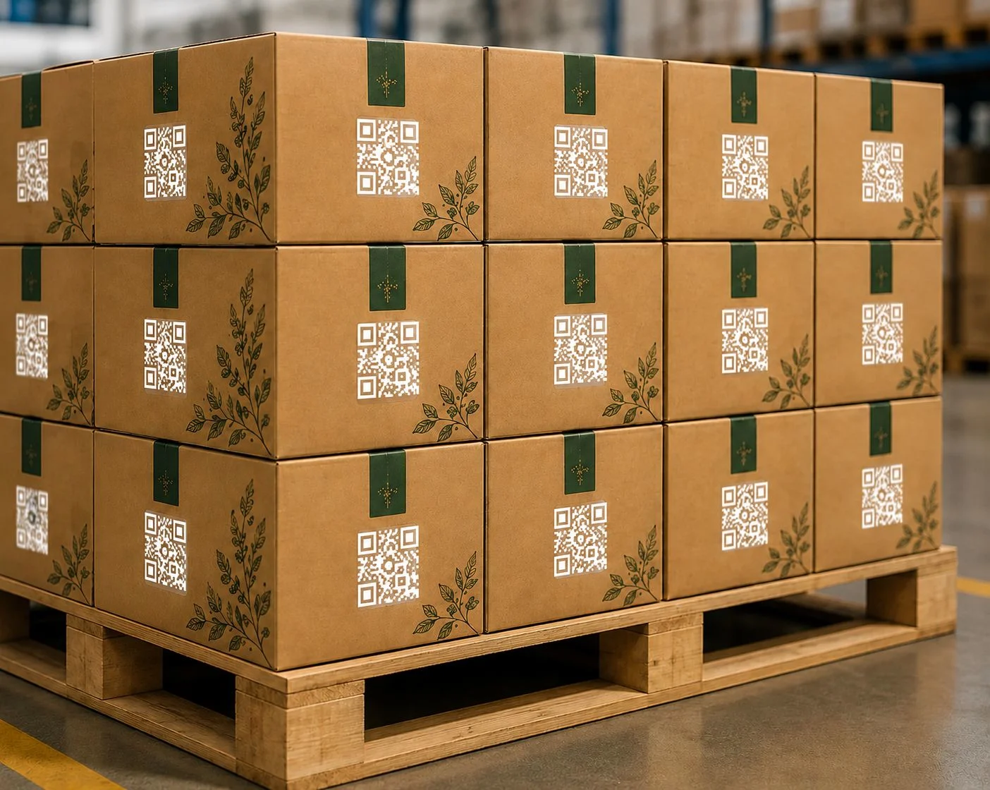 Finished packaging stock arrives at the brand's filling line ready to be laser coded.