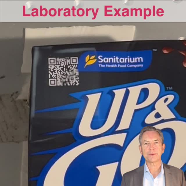 Laser coding demonstration on an FMCG aseptic carton with an 11mm QR.